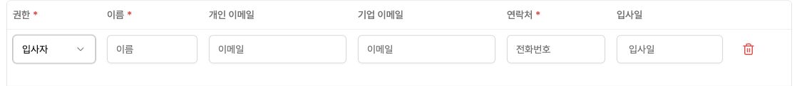 입사자 권한과 개인 이메일·기업 이메일·입사일을 입력하는 계정 추가 항목