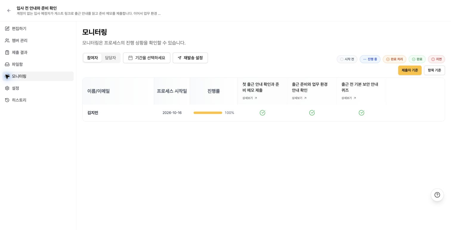 관리자 모니터링에도 반영된 게스트 업무 완료 상태