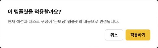 현재 구성이 템플릿 내용으로 변경됨을 알리는 적용 확인 창
